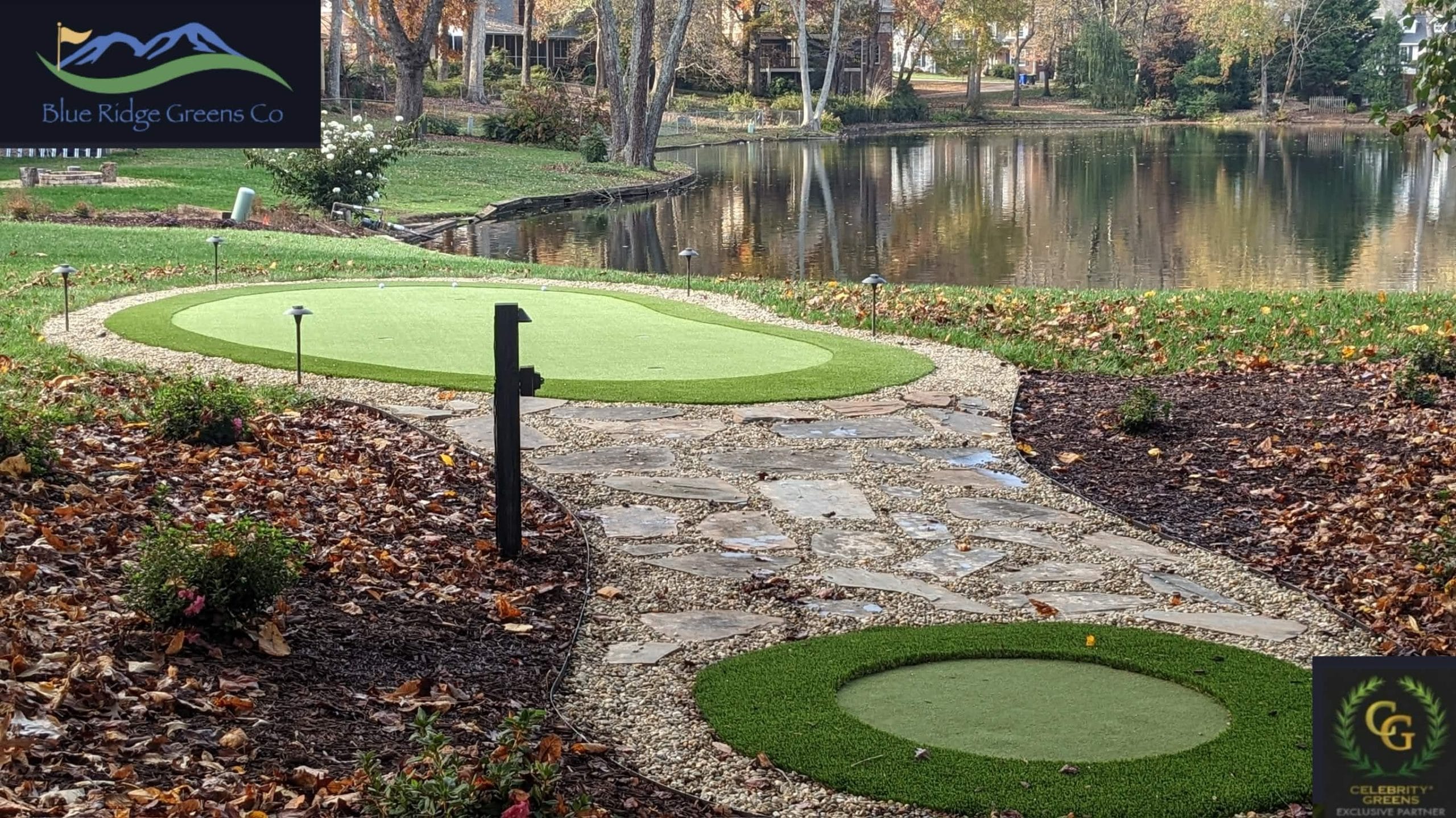 Residential golf green with artificial turf, giving Fort Mill homeowners a low-maintenance space for putting practice at home.