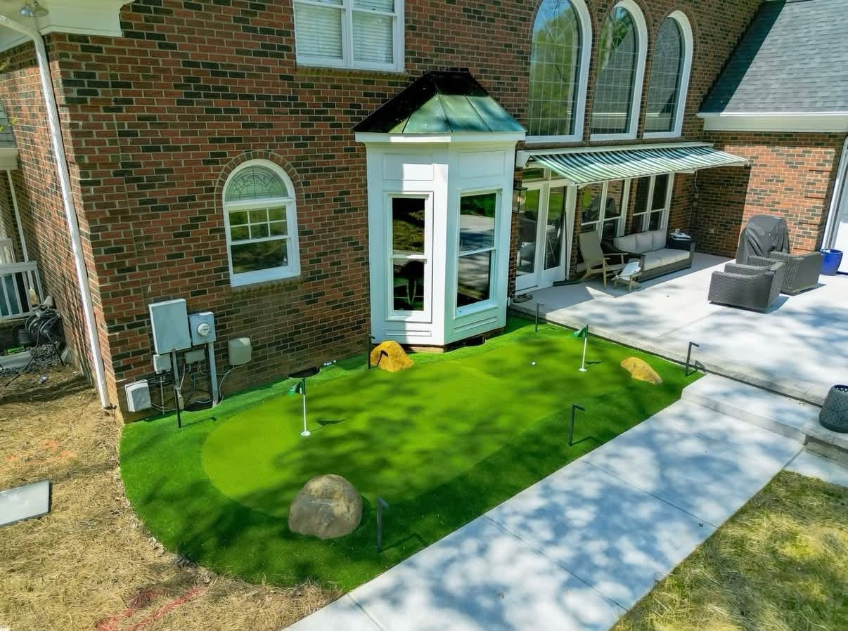 Custom synthetic turf putting green built for residential use in the Fort Mill area.